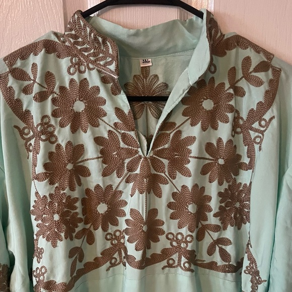 New- Handmade Kaftan from India in Mint Green Floral Embroidered Dress size 3XL - Picture 4 of 15